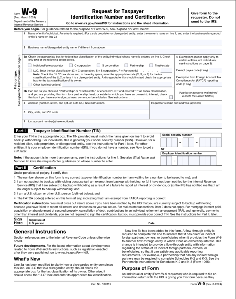 W9 Form 2025 Printable, Fillable & Blank Instructions & Download