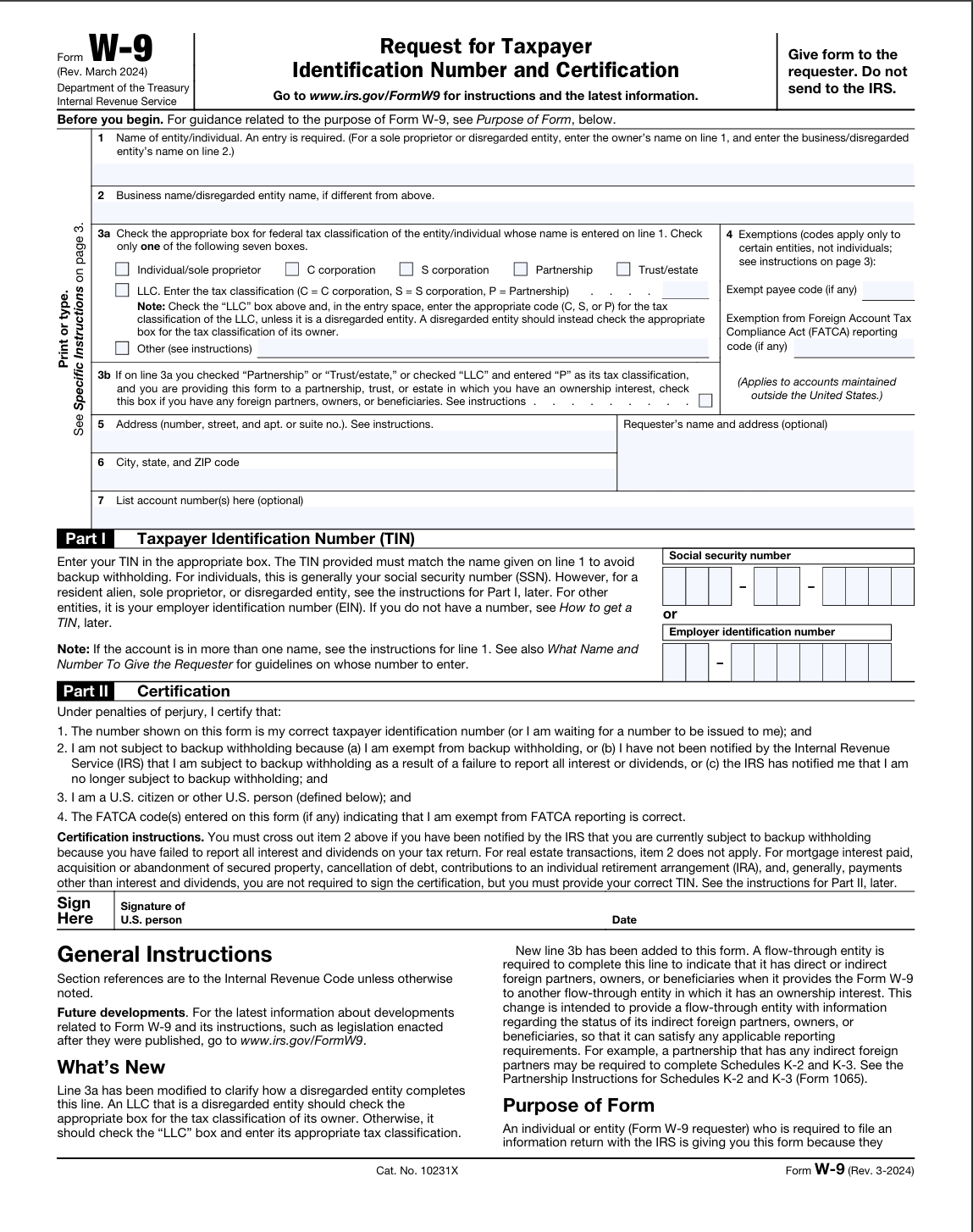 W9 Form 2025 Printable, Fillable & Blank Instructions & Download